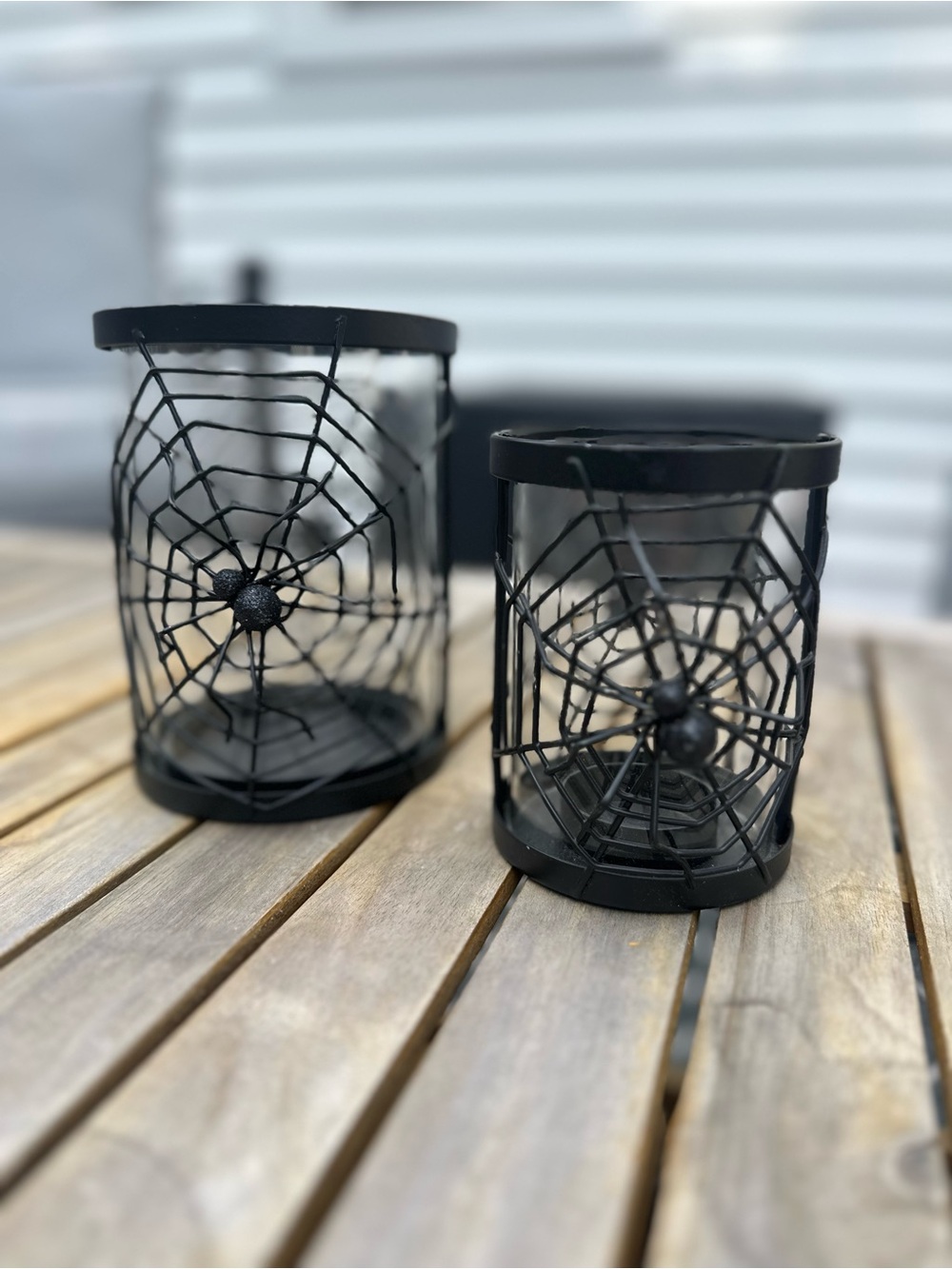 Black Spider Web Metal Candle Holders - Halloween Home Accent